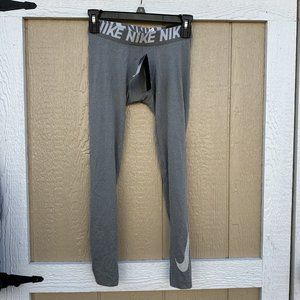 New Nike Boy`s Graphic Training Tights Gray White Size Medium 10/12 Dri-Fit